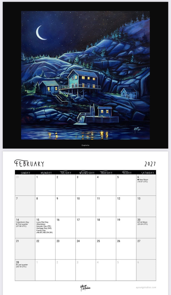 2027 wall calendar by Adam Young, February 2027 page