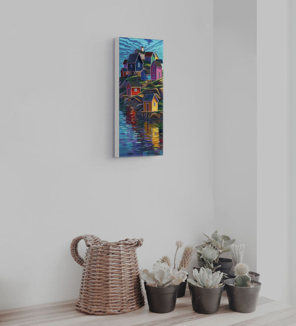 Colours of Home canvas print by Adam Young on a white wall above potted succulents and a woven basket