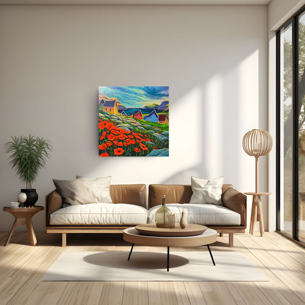 Patch of Poppies by Adam Young hung in a bright living room