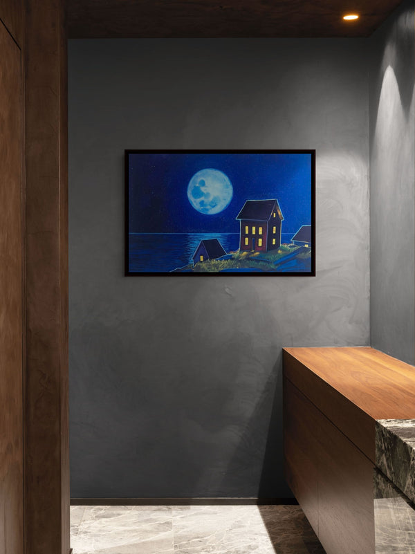 All the Lights On canvas shown in a room setting