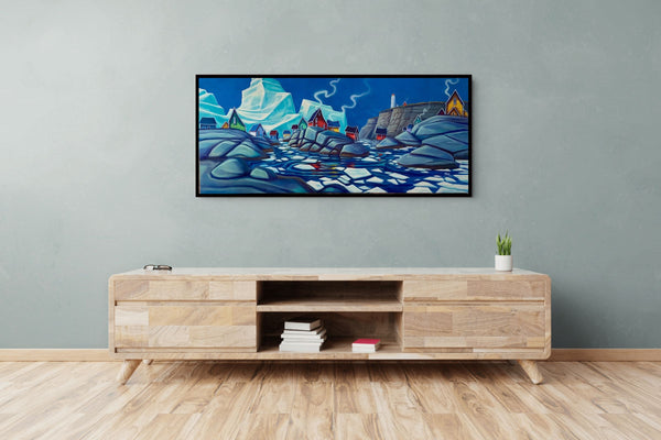 Along the Rocks canvas shown in a room setting