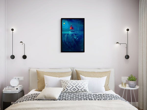 Angler Island canvas shown in a room setting