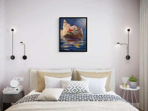 Bright Little Boxes canvas shown in a room setting